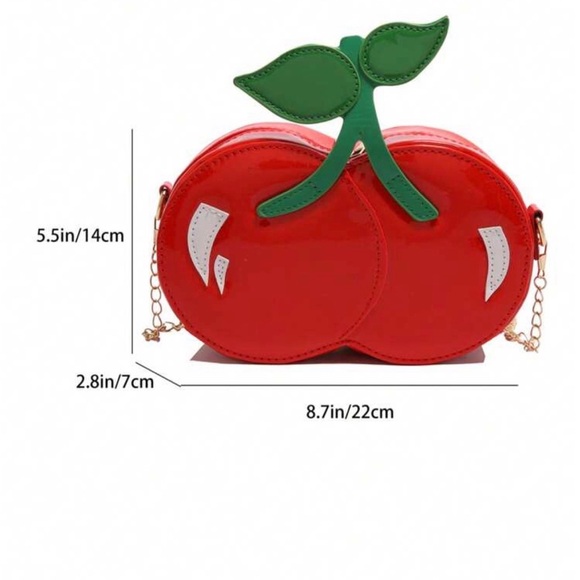 Red Cherry-Shaped Mini Crossbody Bag with Green Leaf Accent - Picture 10 of 10
